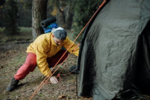 setting up a tent
